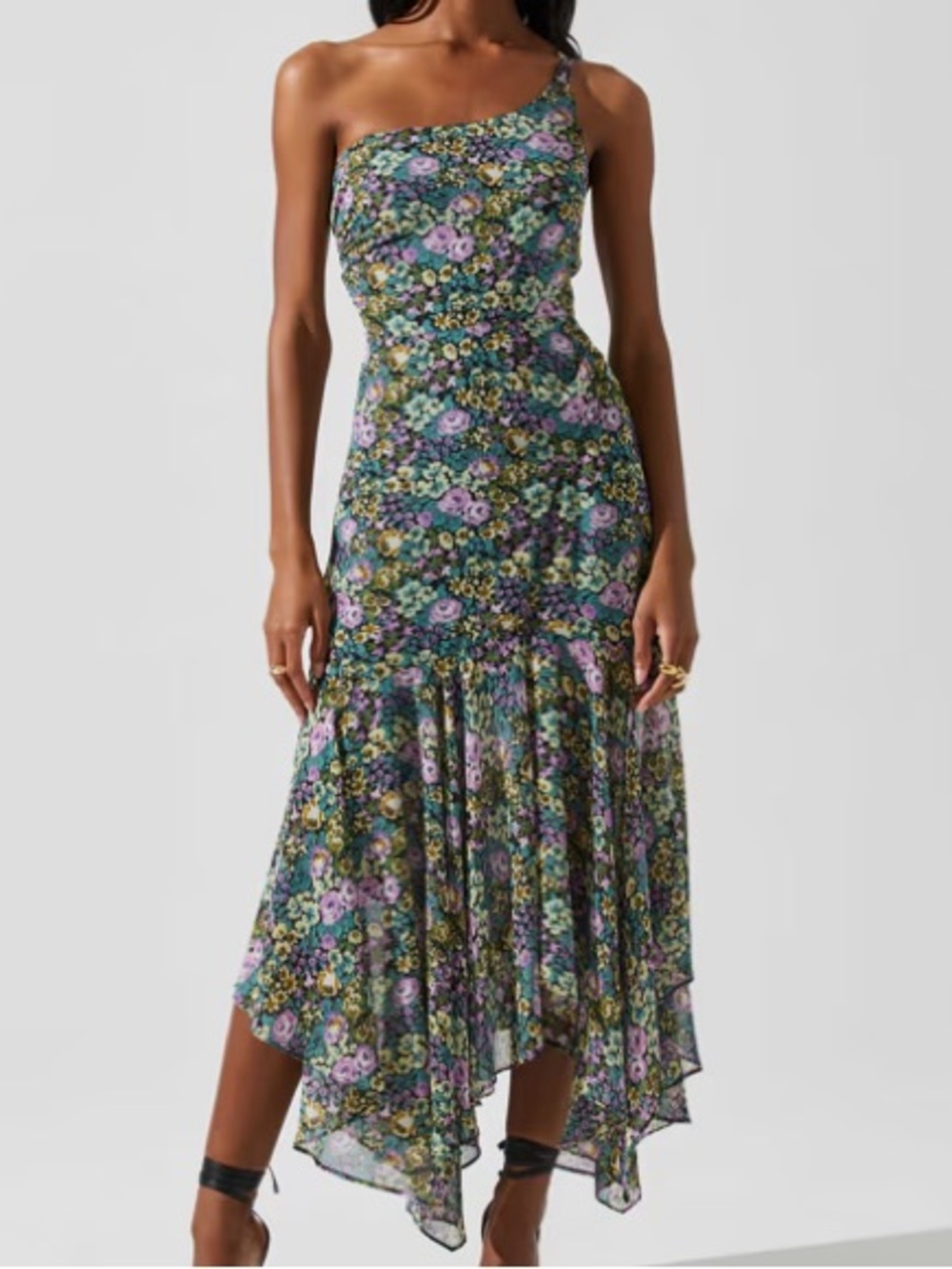 ASTR The Label Malvina One-Shoulder Floral Midi Dress Size Small